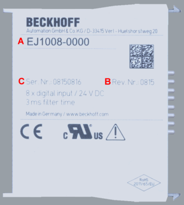 Kennzeichnung von EtherCAT-Steckmodulen 1: