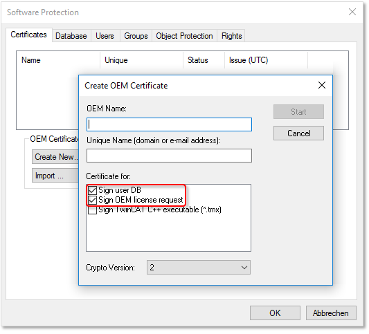Erstellung des "OEM Certificate Request Files" 7: